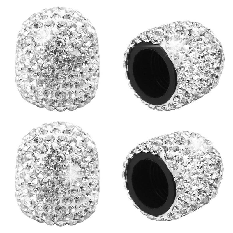 SUMAJU 4 Pack Bling Valve Stem Caps, Sparkling White Handmade Crystal Rhinestone Car Tire Valve Caps Bling Car Stem Covers Xmas Decor Chrome Attractive Dustproof - Image 1